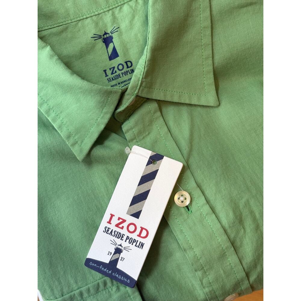 IZOD Green Short Sleeve Button Down Shirt Mens Small Cotton Poplin NWT w/ flaw